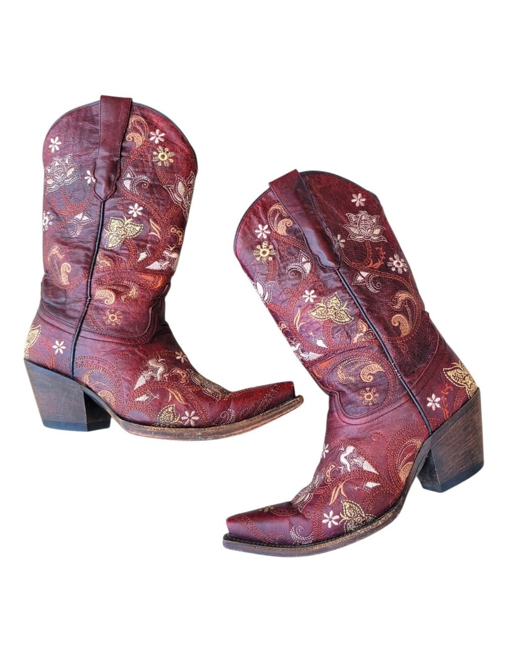 Lucchese Burgundy Embroidered Western Heeled Boots